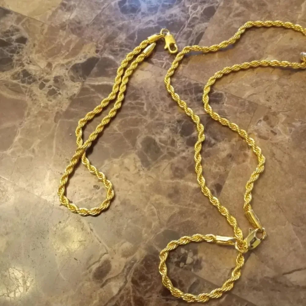 Mens Golden Two-piece Necklace and Bracelet Set